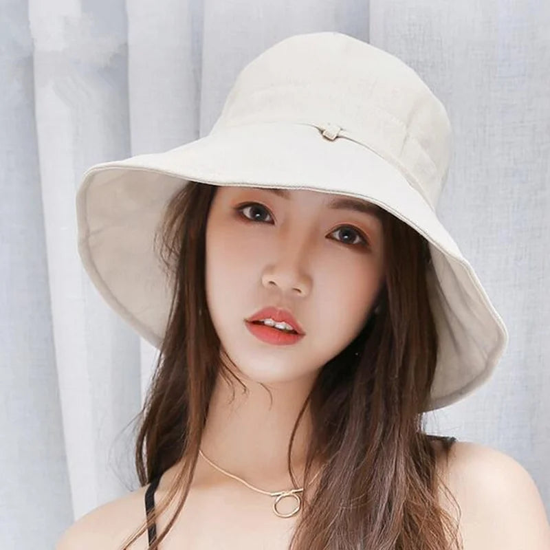 2019 New Cotton Beach Bow Hats for Women Hat Female Lady Bucket Hat Hat Summer Woman Anti-Uv Panama Summer Sun Cap Viseira