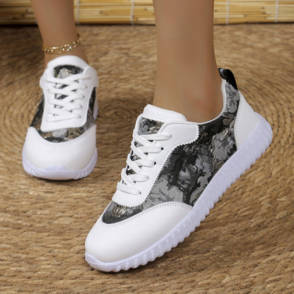 Versatile Lace-up Flat Shoes Casual Lightweight Thick-soled Running Sports Shoes Low-top Breathable Sneakers For Women