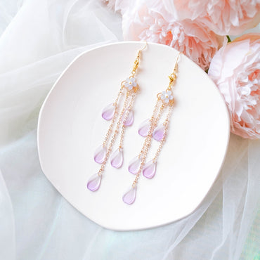 Okho Ice Purple Petals Tassel Long Earrings